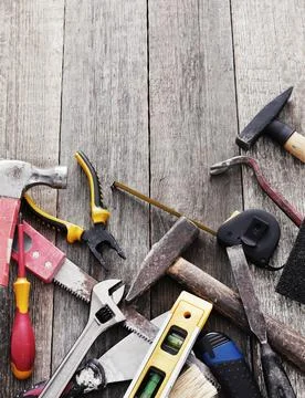 Various DIY tools on the table Stock Photos