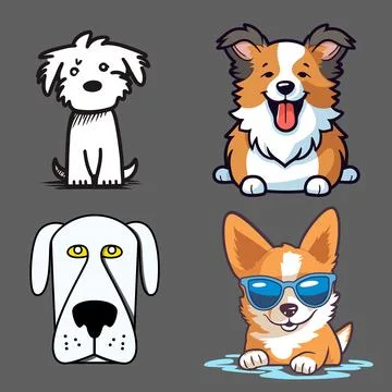 Various dogs of different breeds in flat design Stock Illustration