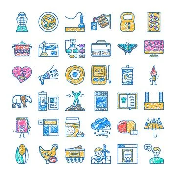 Various doodle hand drawn icons illustrating diverse concepts 스톡 일러스트
