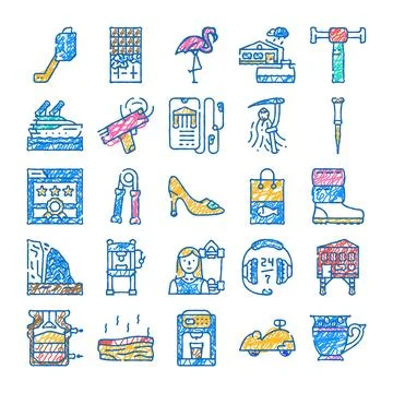 Various doodle hand drawn sketch icons collection 库存插图