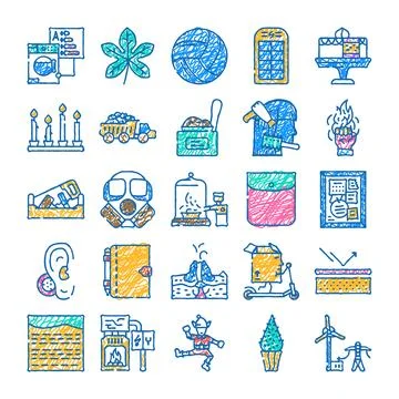 Various doodle icon collecting different objects and concepts 库存插图