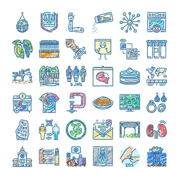 Various doodle icon collection representing diverse concepts Stockillustratie