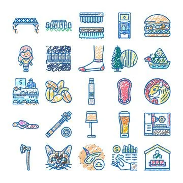 Various doodle sketches capturing diverse objects and concepts Stock Illustration