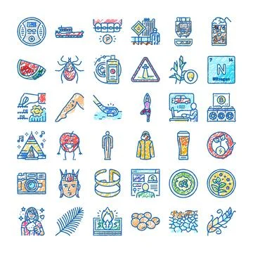 Various doodle style linear icons representing different concepts 스톡 일러스트