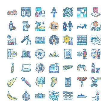 Various doodle style linear icons illustrating different concepts Stock Illustration