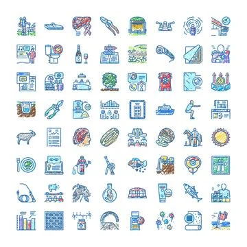 Various doodle style linear icons for science and ecology Ilustração Stock