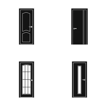 Various door black silhouettes representing architectural elements Illustration
