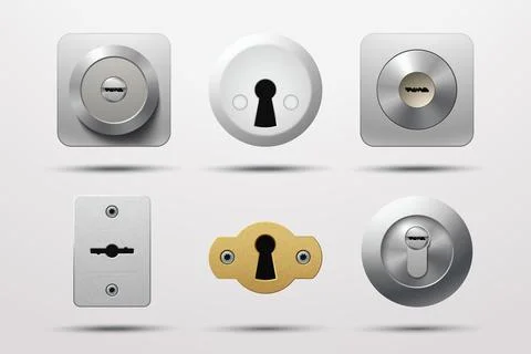 Various door locks in set on white Stock Illustration