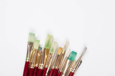Various drawing tools, set of dirty paint brushes Stock Photos