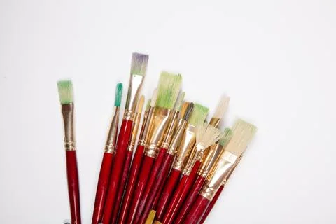 Various drawing tools, set of dirty paint brushes Stock Photos