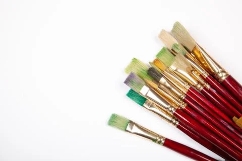 Various drawing tools, set of dirty paint brushes Stock Photos