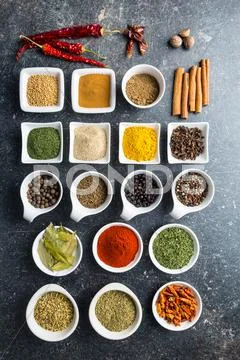 Various dried herbs and spices. Stock Photos