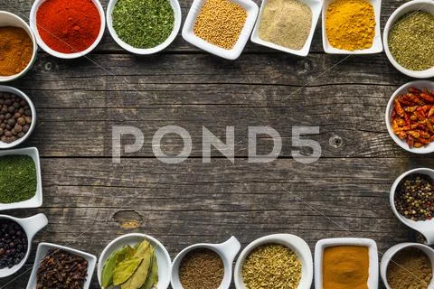 Various dried herbs and spices. Stock Photos