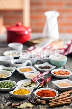 Various dried herbs and spices. Stock Photos