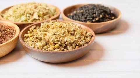 Various Dried Tea Leaves Stock Footage 94721572