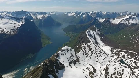 Various drone clips from Stranda, Hellesylt and Slogen mountain Stock Footage 201368704