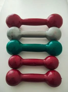 Various dumbbells for physical exercise Stock Photos