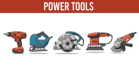 Various electric tools for construction and home improvement bundle design Stock Illustration