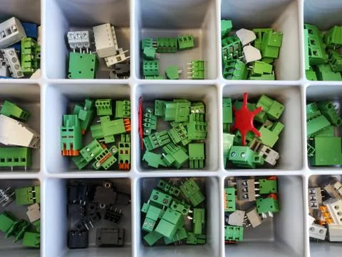 Various electrical connector in the tray Stock Photos