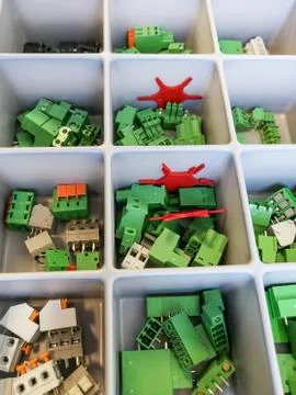 Various electrical connector in the tray 스톡 사진