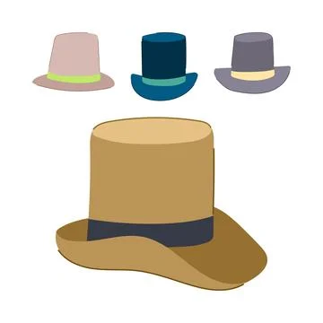 Various elegant top hats and cylinder headwear Stock Illustration