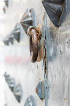 Various elements of a powerful medieval door Stock Photos