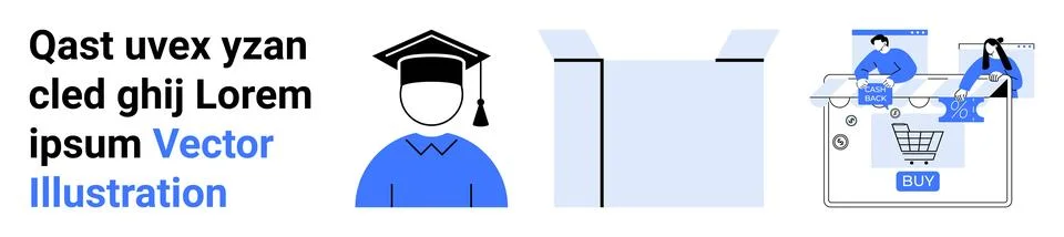 Various elements thumbs up a graduate icon, innovative technology, and an onl Illustrazione stock