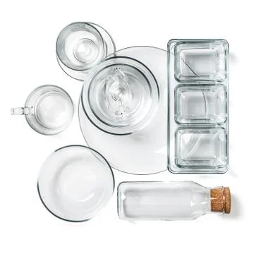 Various empty glassware on a clean white background.. Stock Photos