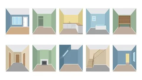 Various empty room interiors set of illustrations for house planning and de.. Illustrazione stock