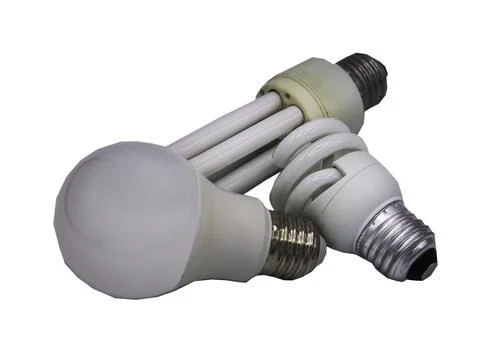 Various of energy-saving lamp (Light bulb, Spiral bulb) isolated on white. Stock Photos
