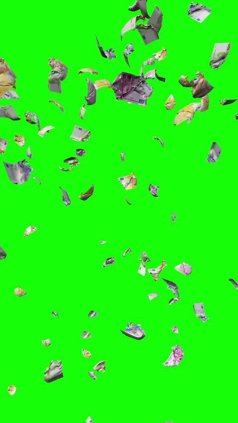 Various EURO currency banknotes flying in slow motion, Green Screen Chromake Stock Footage 340454881