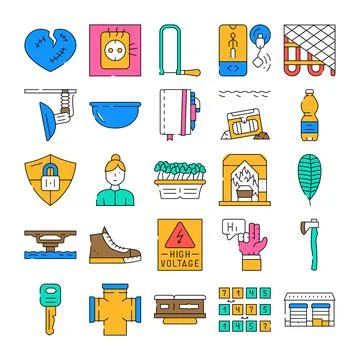 Various everyday objects and essential tools concept collection Stock Illustration