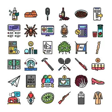 Various everyday objects and essential concept icons collection Stock Illustration