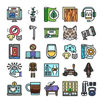 Various everyday objects, technology and lifestyle items collection Ilustración de archivo