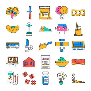 Various everyday objects, tools, and abstract concepts icon collection Stock Illustration