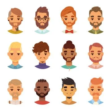 Various expressions bearded man face avatar fashion hipster hairstyle head Stock Illustration