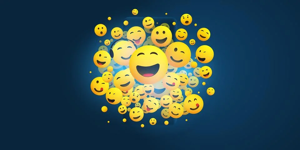 Various Faces, Emoticons - Lots of Laughing, Smiling, Winking Yellow Emotic.. Stock Illustration