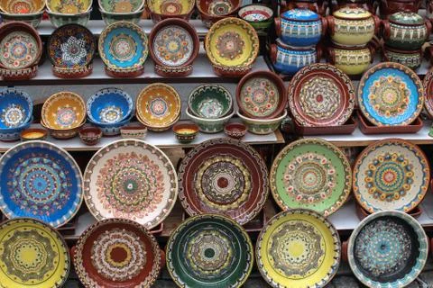 Various faience vessels. Stock Photos