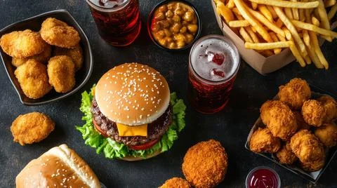 A Various Fast Food Background Stock Photos
