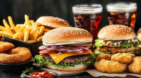 A Various Fast Food Background Stock Photos