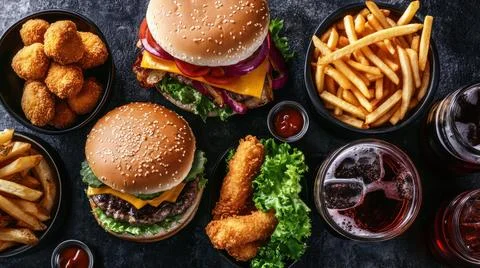 A Various Fast Food Background Stock Photos