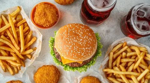 A Various Fast Food Background Stock Photos