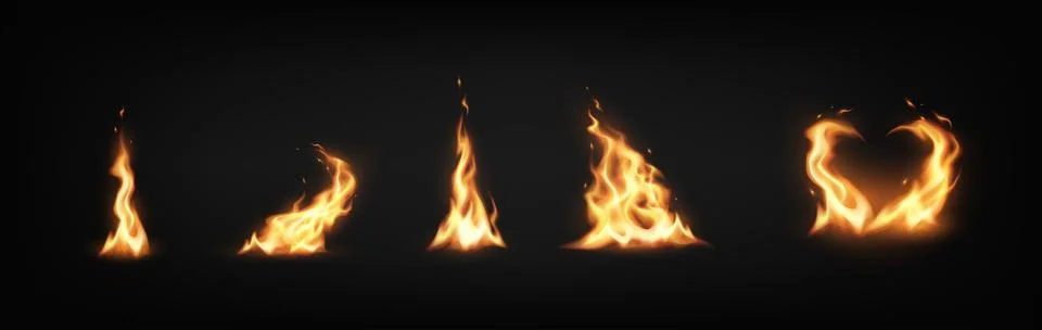 Various Fire Flames on Black Background Illustration Stock Illustration
