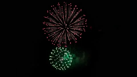 Various fireworks on the black night sky. Video in 4k resolution. Stock Footage 196236380