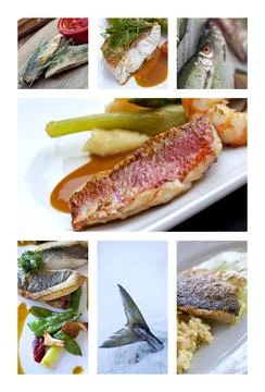 Various fish dishes Stock Photos