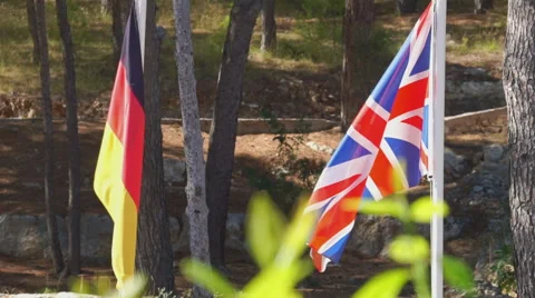 Various Flags of European Countries Waving on Flagpoles Stock Footage 60673948
