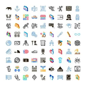 Various flat and 3d icons illustrating universal concepts Illustrazione stock