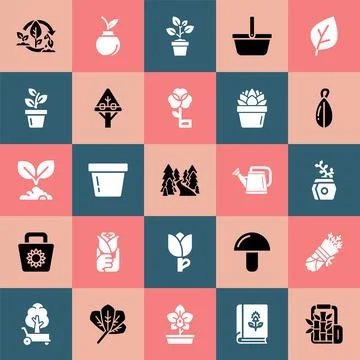Various flat design icons representing plants gardening and nature concepts Stock Illustration