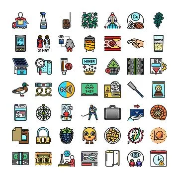 Various flat line colorful icon set on white background Stock Illustration