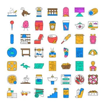 Various flat line icon set with diverse objects Stock Illustration
